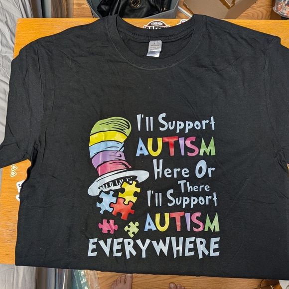 Tops - Support Autism Black Short Sleeve Tee - Colorful Puzzle Design. This is a bundle